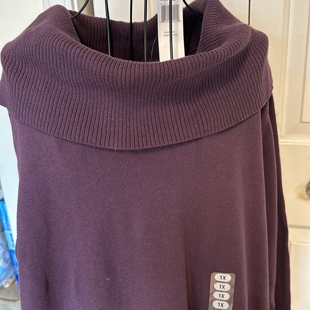Eight Eight Eight Womans Pullover Tunic Sweater SZ 1X Purple faux zip Po…